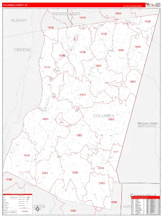 Columbia County, NY RedLine style ZIP Code wall map