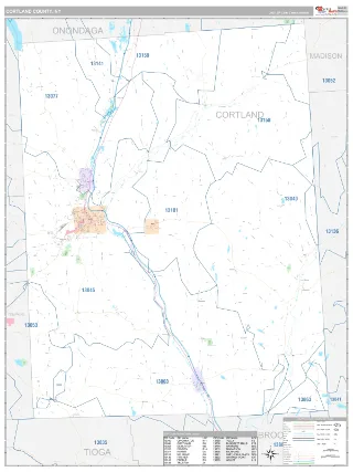 Cortland County, NY Classic style ZIP Code wall map