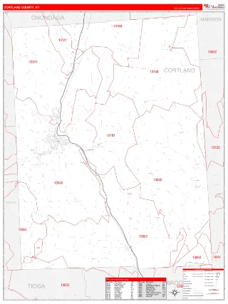 Cortland County, NY RedLine style ZIP Code wall map
