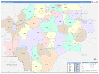 Delaware County, NY ColorCast style ZIP Code wall map