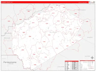 Delaware County, NY RedLine style ZIP Code wall map