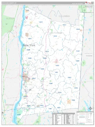 Dutchess County, NY Classic style ZIP Code wall map