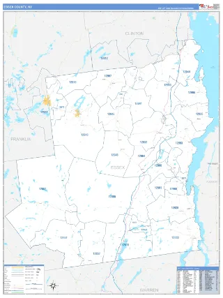 Essex County, NY Business Reference style ZIP Code wall map