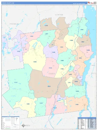 Essex County, NY ColorCast style ZIP Code wall map