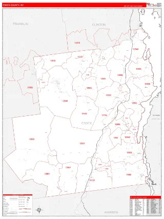 Essex County, NY RedLine style ZIP Code wall map