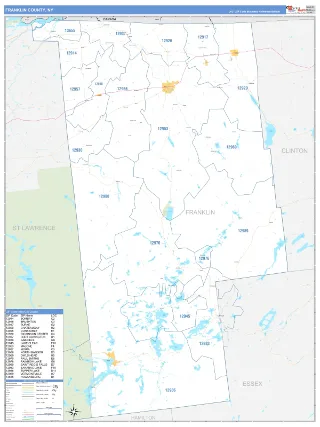 Franklin County, NY Business Reference style ZIP Code wall map