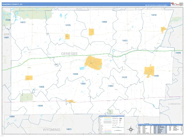 Genesee County, NY ZIP Code Wall Map, Business Reference style