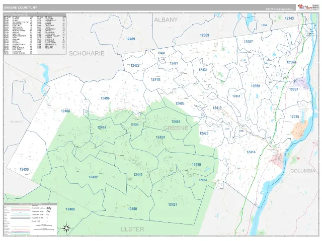 Greene County, NY ZIP Code Wall Map, Classic style