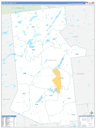 Hamilton County, NY Business Reference style ZIP Code wall map