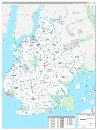 Kings County, NY Classic style ZIP Code wall map