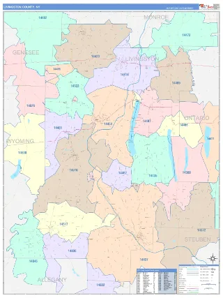 Livingston County, NY ColorCast style ZIP Code wall map