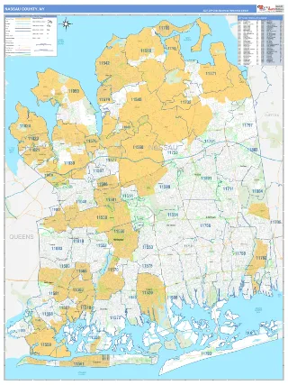 Nassau County, NY Business Reference style ZIP Code wall map
