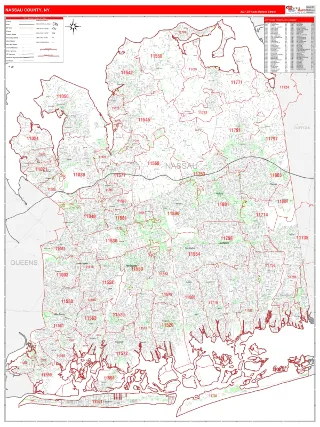 Nassau County, NY RedLine style ZIP Code wall map