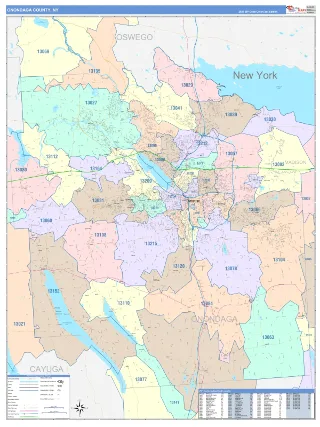 Onondaga County, NY ColorCast style ZIP Code wall map