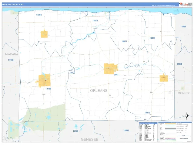Orleans County, NY ZIP Code Wall Map, Business Reference style