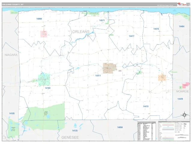 Orleans County, NY ZIP Code Wall Map, Classic style