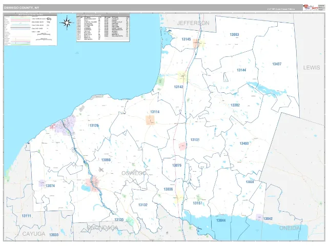 Oswego County, NY ZIP Code Wall Map, Classic style