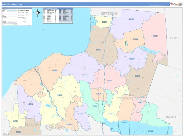 Oswego County, NY ZIP Code Wall Map, ColorCast style