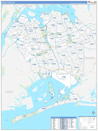 Queens County, NY Business Reference style ZIP Code wall map
