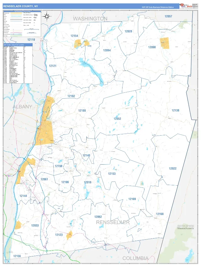 Rensselaer County, NY ZIP Code Wall Map, Business Reference style