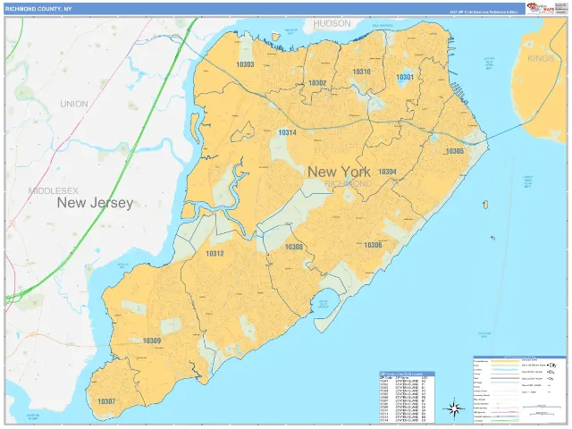 Richmond County, NY ZIP Code Wall Map, Business Reference style