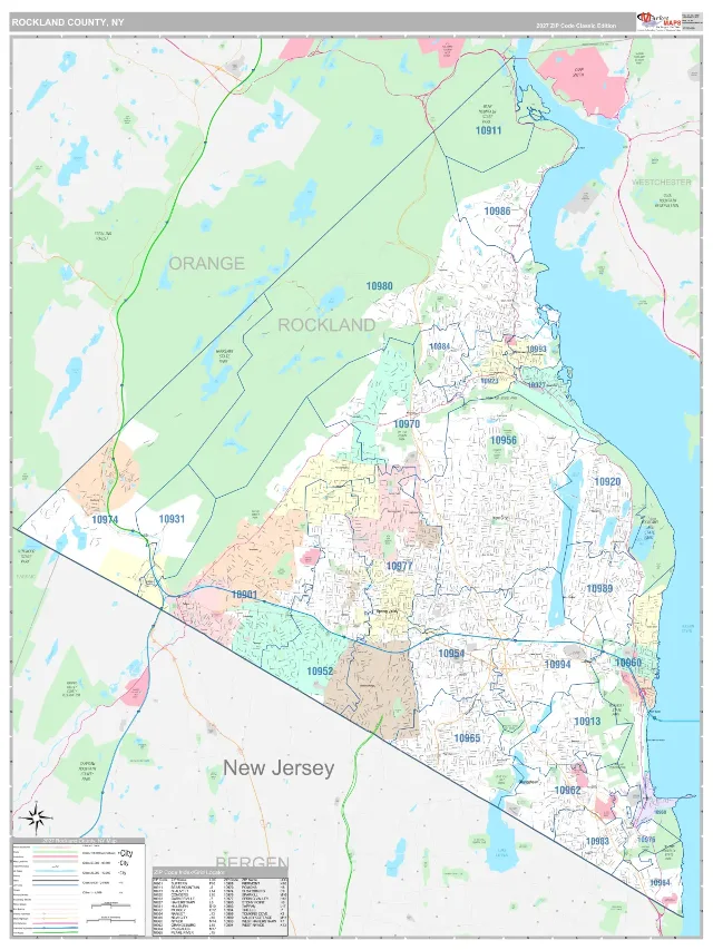 Rockland County, NY ZIP Code Wall Map, Classic style