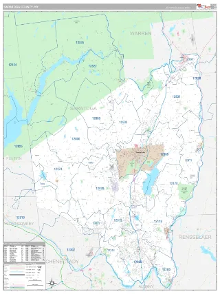 Saratoga County, NY Classic style ZIP Code wall map