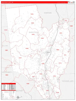 Saratoga County, NY RedLine style ZIP Code wall map