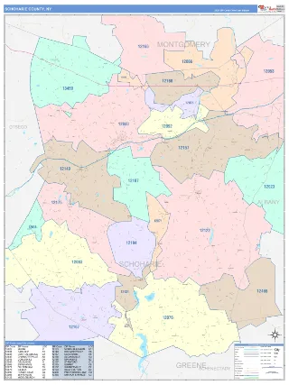Schoharie County, NY ColorCast style ZIP Code wall map