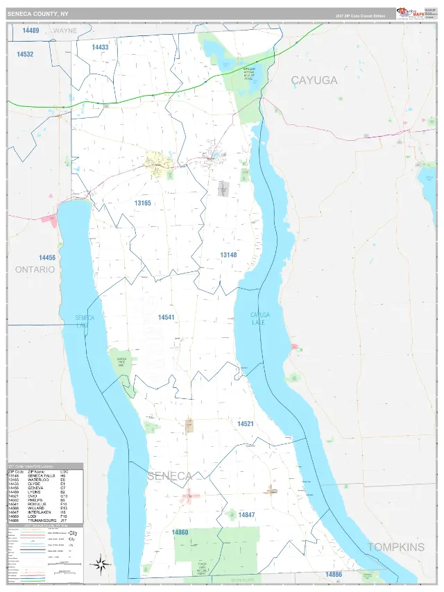 Seneca County, NY ZIP Code Wall Map, Classic style