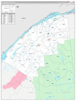 St. Lawrence County, NY Classic style ZIP Code wall map
