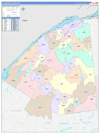 St. Lawrence County, NY ColorCast style ZIP Code wall map