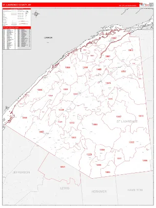 St. Lawrence County, NY RedLine style ZIP Code wall map