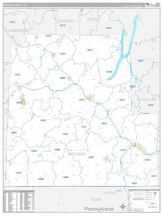 Steuben County, NY Classic style ZIP Code wall map