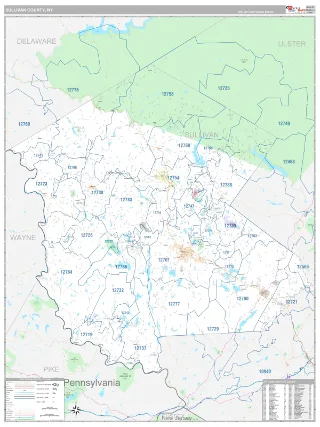 Sullivan County, NY Classic style ZIP Code wall map
