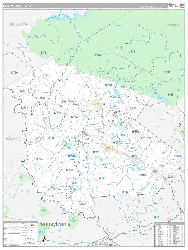 Sullivan County, NY ZIP Code Wall Map, Classic style