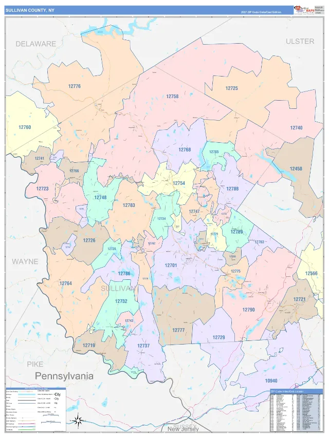 Sullivan County, NY ZIP Code Wall Map, ColorCast style