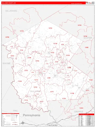 Sullivan County, NY RedLine style ZIP Code wall map