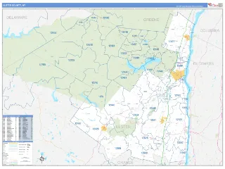 Ulster County, NY Business Reference style ZIP Code wall map