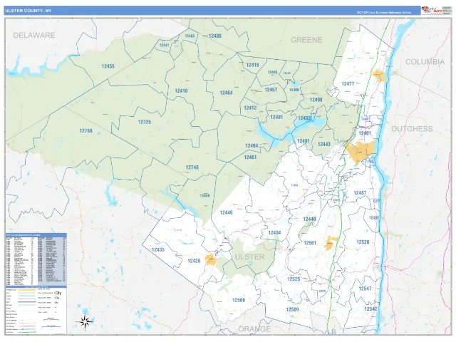 Ulster County, NY ZIP Code Wall Map, Business Reference style