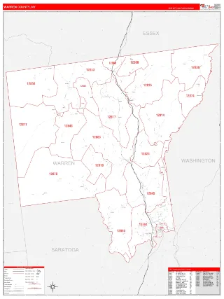 Warren County, NY RedLine style ZIP Code wall map