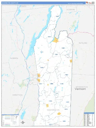 Washington County, NY Business Reference style ZIP Code wall map