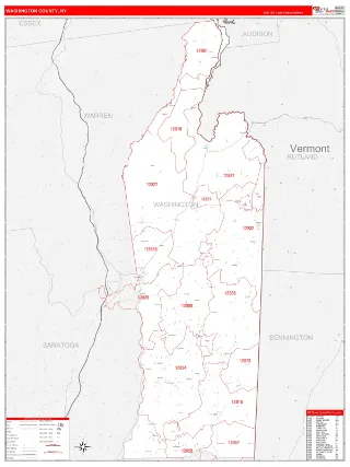 Washington County, NY RedLine style ZIP Code wall map