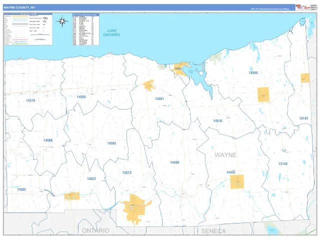 Wayne County, NY ZIP Code Wall Map, Business Reference style