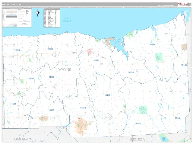 Wayne County, NY ZIP Code Wall Map, Classic style