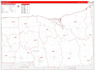 Wayne County, NY RedLine style ZIP Code wall map
