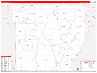 Wyoming County, NY RedLine style ZIP Code wall map