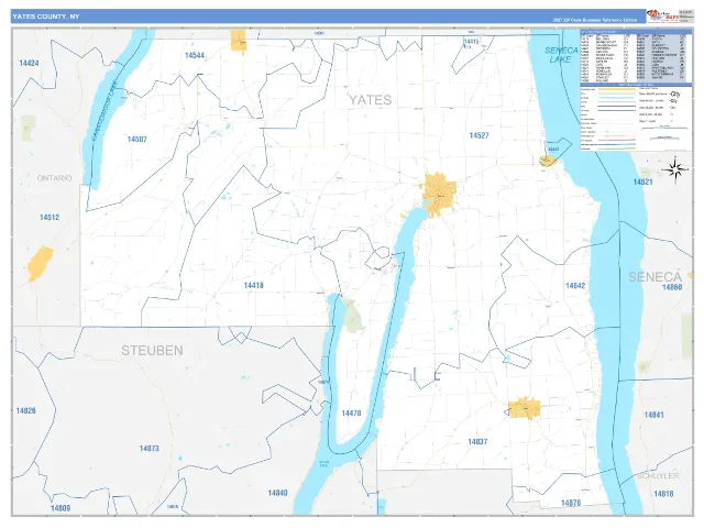 Yates County, NY ZIP Code Wall Map, Business Reference style