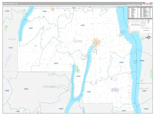 Yates County, NY ZIP Code Wall Map, Classic style