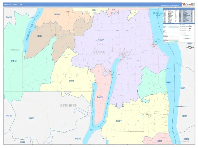 Yates County, NY ZIP Code Wall Map, ColorCast style